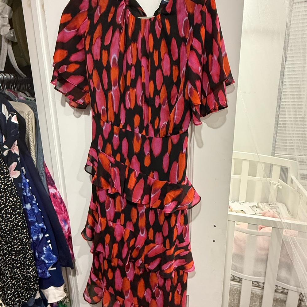 Scoop NYC Asymmetrical Dress in Pink and Black